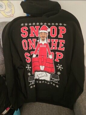 Black Graphic Crewneck Sweater with Red & White Holiday Print